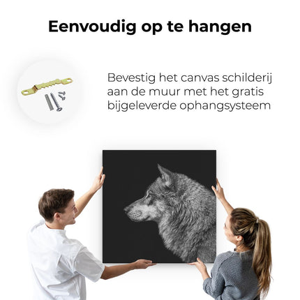 Canvas schilderij ophangen Wolvenkop - Wolf - Zwart Wit