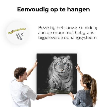 Canvas schilderij ophangen Tijger Met Blauwe Ogen - Zwart Wit