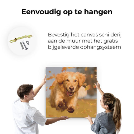 Canvas schilderij ophangen Golden Retriever Hond In De Herfst Bladeren