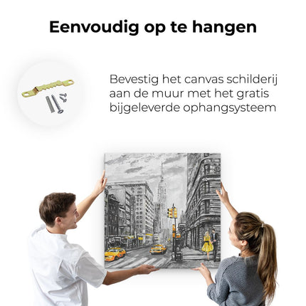 Canvas schilderij ophangen Geschilderde New York Tekening - Zwart Wit