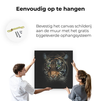 Canvas schilderij ophangen Tijgerkop Met Groene Ogen - Tijger