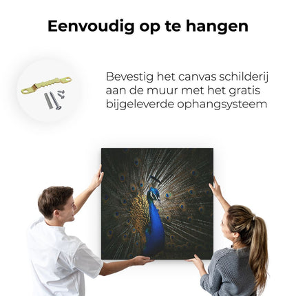 Canvas schilderij ophangen Blauwe Pauw Met Grote Veren