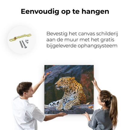 Canvas schilderij ophangen Luipaard Op De Rotsen