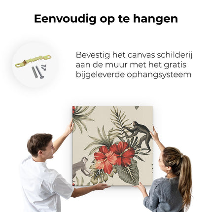 Canvas schilderij ophangen Tropische Bloemen Met Apen Achtergrond