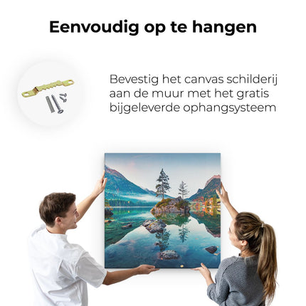 Canvas schilderij ophangen Meer In De Bergen Tijdens De Herfst