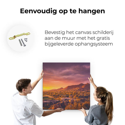 Canvas schilderij ophangen Woestijn Landschap Met Zonsondergang 