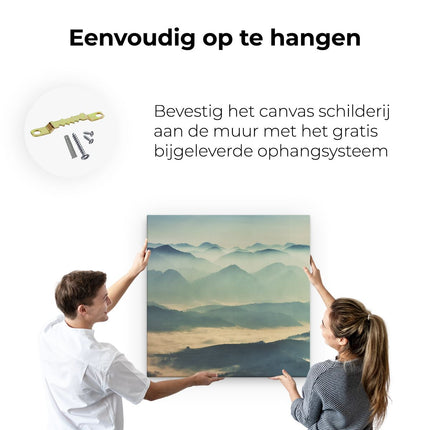 Canvas schilderij ophangen Heuvel Landschap Tijdens De Mist