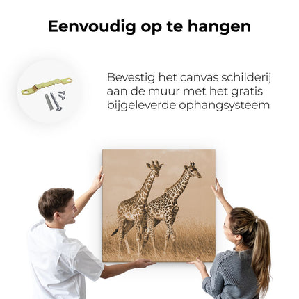 Canvas schilderij ophangen Twee Giraffes In Het Veld