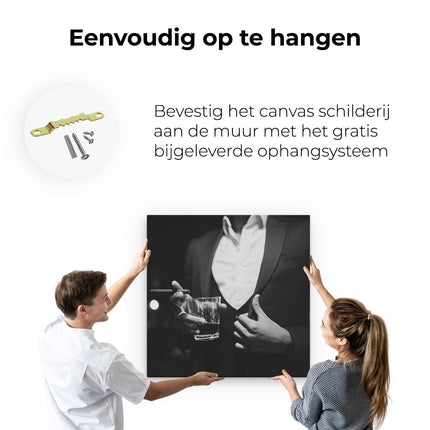 Canvas schilderij ophangen Man In Pak Met Een Sigaar En Een Drankje