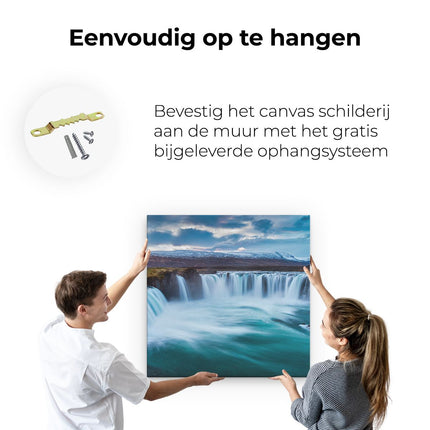 Canvas schilderij ophangen Watervallen In Het Blauw Groene Water