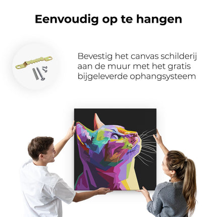 Canvas schilderij ophangen Kleurrijke Kat Kijkt Naar Boven - Abstract