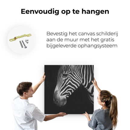 Canvas schilderij ophangen Zebra Kop Vanaf De Zijkant - Zwart Wit