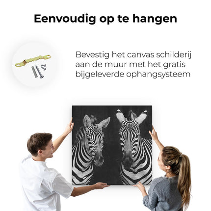 Canvas schilderij ophangen Twee Zebra's - Zwart Wit