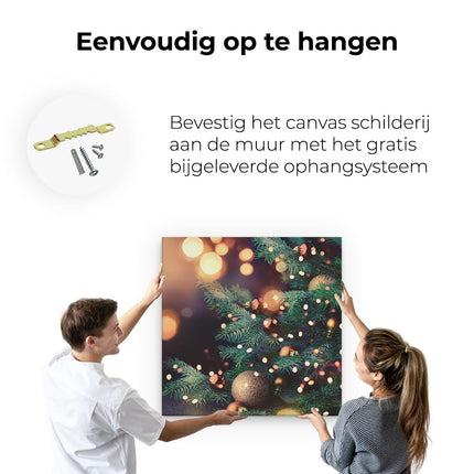 Canvas schilderij ophangen Versierde Kerstboom Met Lichtjes