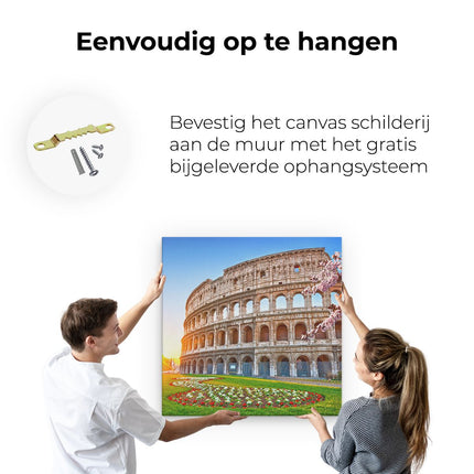 Canvas schilderij ophangen Colosseum bij Zonsopgang in Rome, Italië