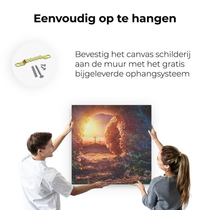 Canvas schilderij ophangen Kruisiging bij Zonsopgang - Opstanding Jezus