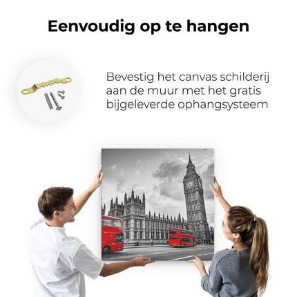 Canvas schilderij ophangen Rode Bussen in Londen - Retro