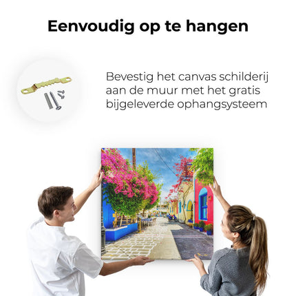 Canvas schilderij ophangen Kleurrijke Straat op het Eiland Kos, Griekenland