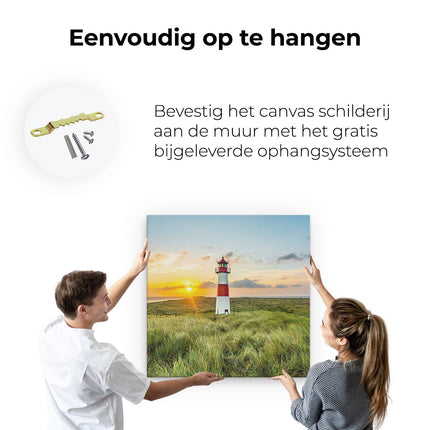 Canvas schilderij ophangen Vuurtoren met Zonsopgang op een Eiland