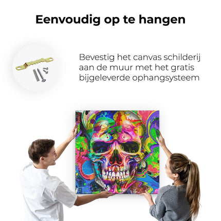 Canvas schilderij ophangen Gekleurde Schedel - Doodskop - Doodshoofd