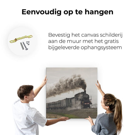 Canvas schilderij ophangen Locomotief Trein met Rook Wolken