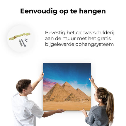 Canvas schilderij ophangen Egyptische Piramides bij Zonsondergang