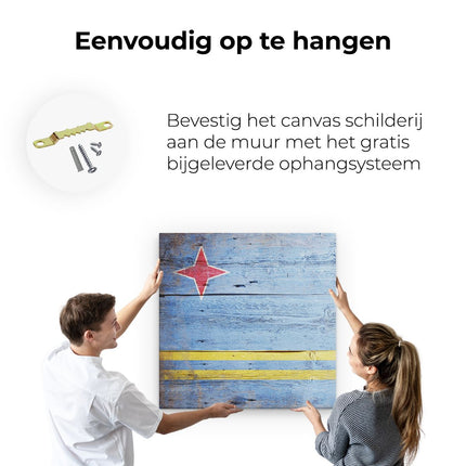 Canvas schilderij ophangen Aruba Vlag op Hout