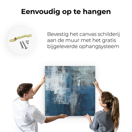 Canvas schilderij ophangen Abstracte Kunst - Blauw Witte Penseelstreken