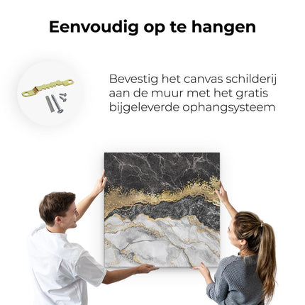 Canvas schilderij ophangen Abstracte Kunst - Zwart met Witte Marmer