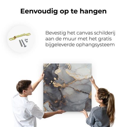 Canvas schilderij ophangen Abstracte Kunst - Grijze Marmer met Goud