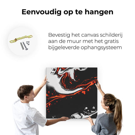 Canvas schilderij ophangen Abstracte Kunst - Zwart en Wit met Rood