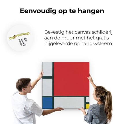 Canvas schilderij ophangen Compositie 2, in Rood, Blauw en Geel - Piet Mondriaan