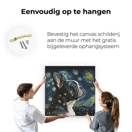 Canvas schilderij ophangen Franse Buldog Hond bij de Sterrennacht