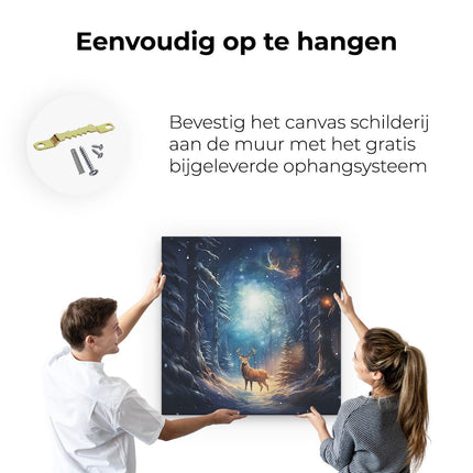 Canvas schilderij ophangen Hert in het Winterbos