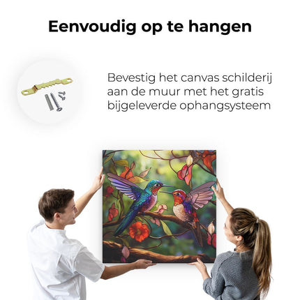 Canvas schilderij ophangen Kolibries van Glas in Lood