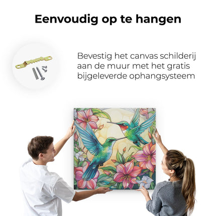 Canvas schilderij ophangen Kolibries van Glas in Lood