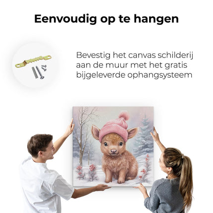 Canvas schilderij ophangen Baby Schotse Hooglander met een Muts