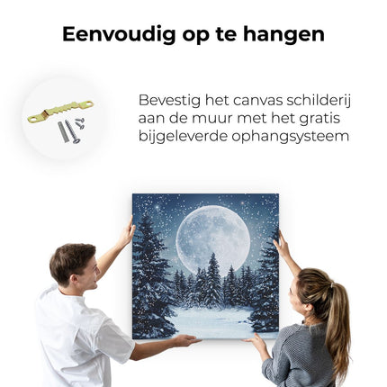 Canvas schilderij ophangen Volle Maan in de Winterbos