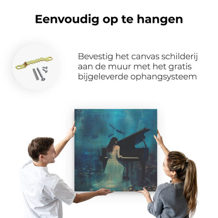 Canvas schilderij ophangen Vrouw die Piano speelt onder Water