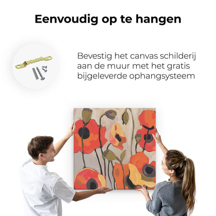 Canvas schilderij ophangen Kunstwerk van Oranje Klaprozen