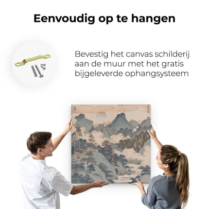 Canvas schilderij ophangen Aziatisch Landschap met Bergen en Bomen