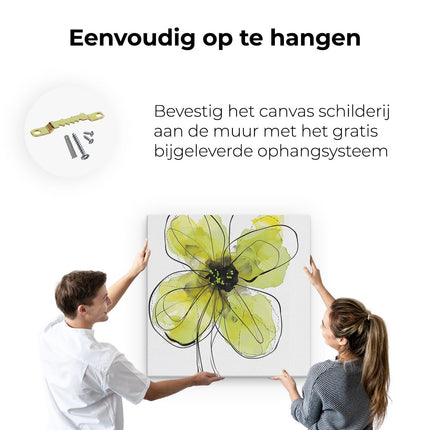 Canvas schilderij ophangen Gele Bloem op een Witte Achtergrond