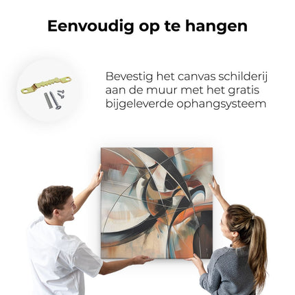 Canvas schilderij ophangen Abstract Kunstwerk met Zwarte, Oranje en Witte Kleuren
