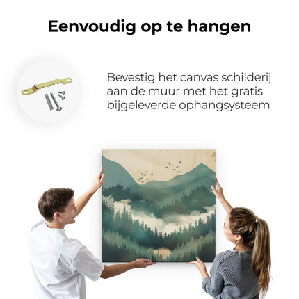 Canvas schilderij ophangen Kunstwerk van een Bos Waar Vogels Overheen Vliegen