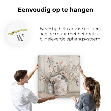 Canvas schilderij ophangen Kunstwerk van Bloemen in een Vaas