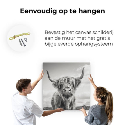 Canvas schilderij ophangen Koe met Hoorns