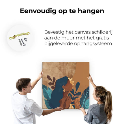 Canvas schilderij ophangen Illustratie van een Vrouw met een Bloem in haar Haar