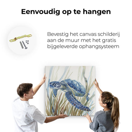 Canvas schilderij ophangen Blauwe Zeeschildpad die in Hoog Gras Zwemt