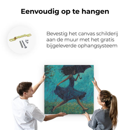 Canvas schilderij ophangen Vrouw loopt met een Paraplu