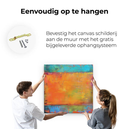 Canvas schilderij ophangen Abstract Kunstwerk met Oranje, Blauwe en Groene Kleuren